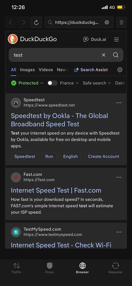 Buggo browser showing a search results page